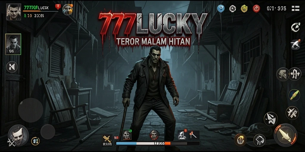 Tampilan gameplay menegangkan dari 777LUCKY dalam suasana horror.