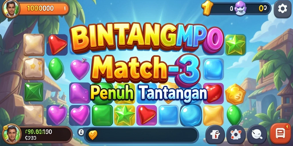 Tampilan gameplay BINTANGMPO dengan permata berwarna-warni.