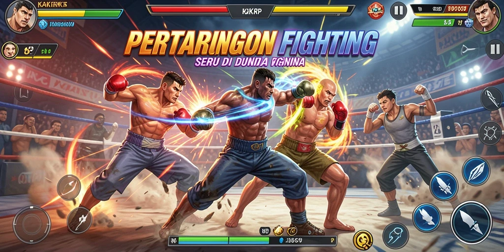 Screenshot gameplay KAKRP menampilkan pertarungan seru dan karakter dinamis.