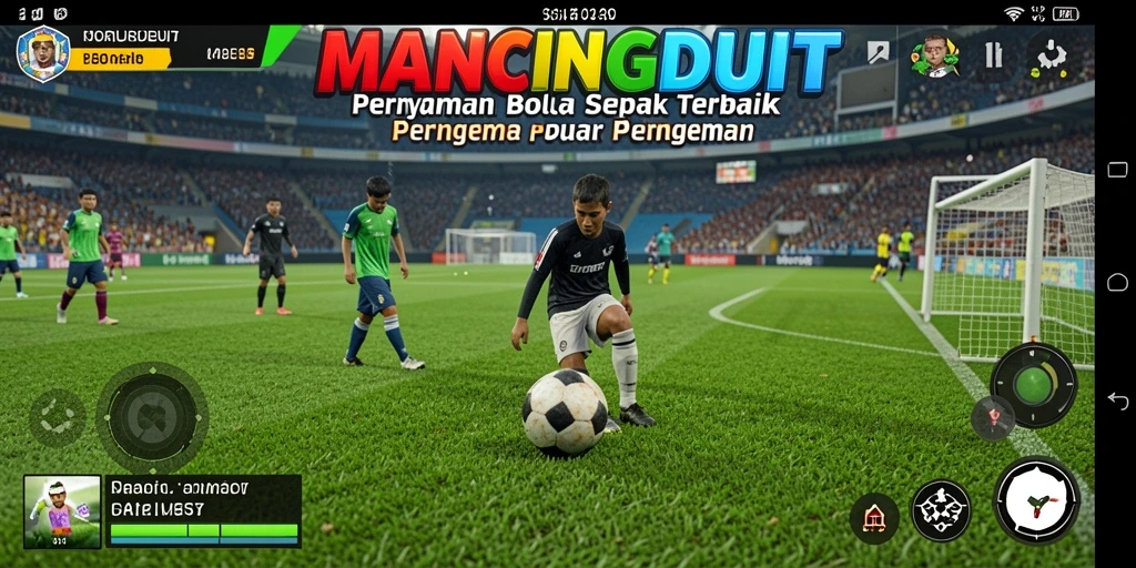 Tampilan gameplay yang seru dalam MANCINGDUIT saat pertandingan bola sepak.