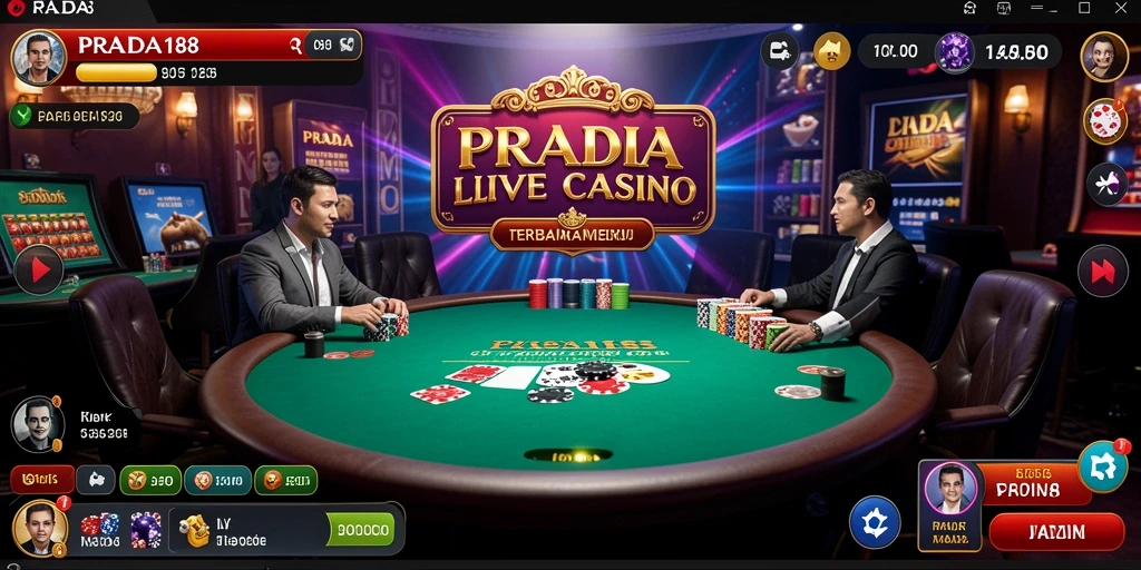 Screenshot gameplay PRADA188 yang menampilkan dealer langsung dan suasana kasino yang nyata.
