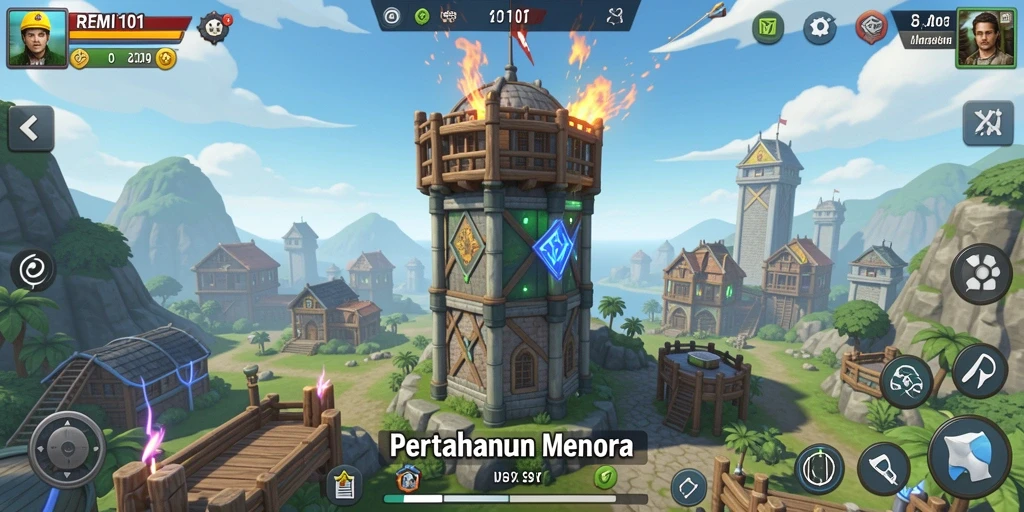Screenshot REMI101 menampilkan aksi seru dalam permainan Tower Defense.