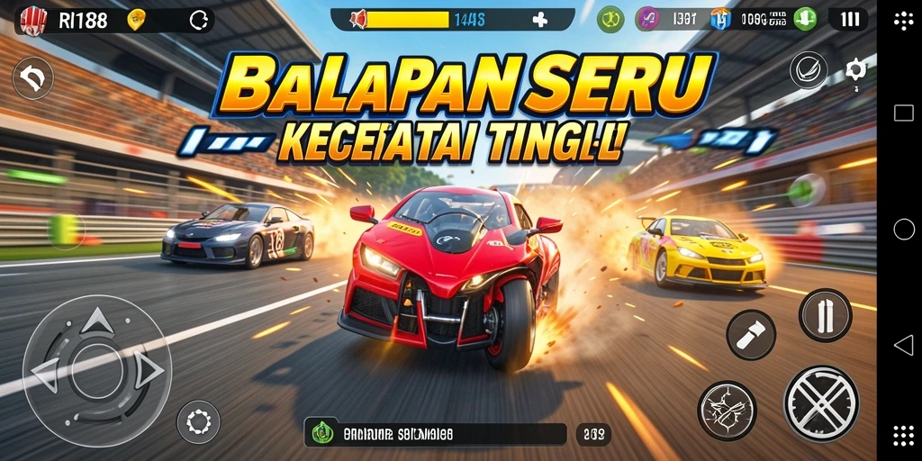 Tangkapan layar gameplay RI188 menampilkan momen balap yang mendebarkan.