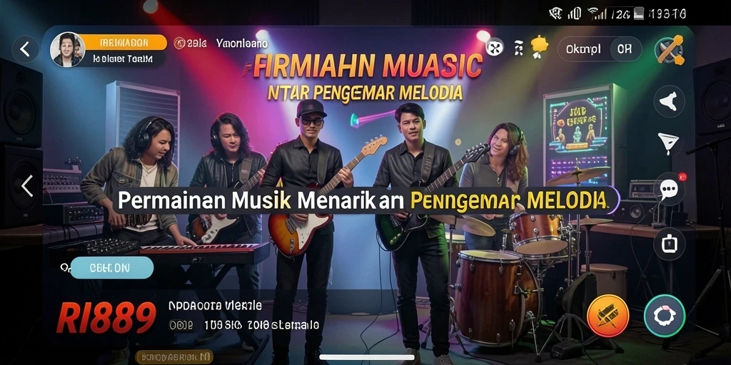 Screenshot utama RI889 menunjukkan gameplay seru dengan tantangan musik yang menarik.