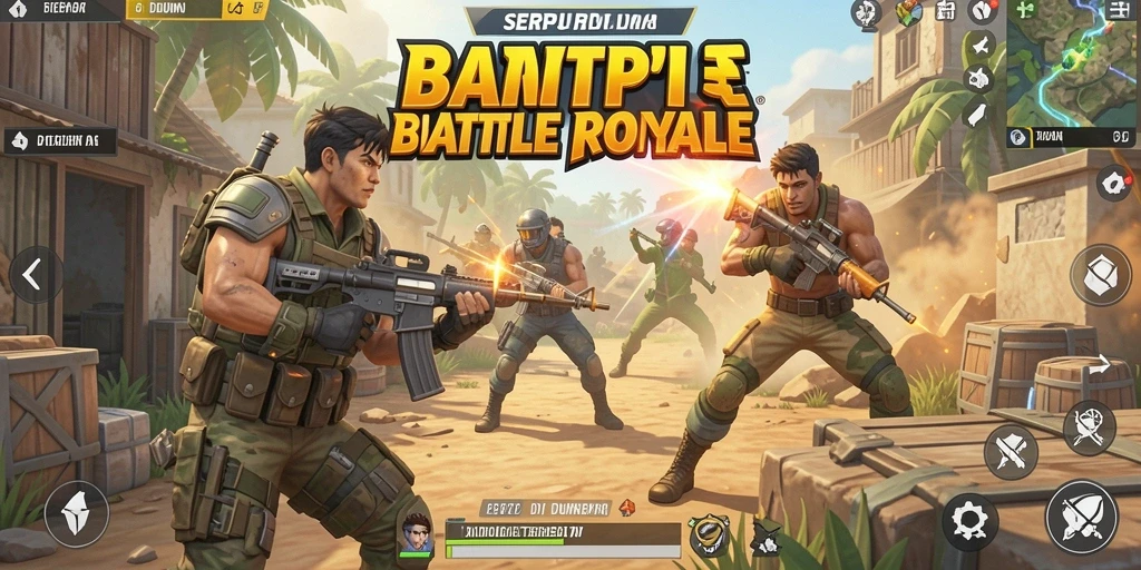 Tangkapan layar gameplay SERURP yang menunjukkan aksi Battle Royale yang mendebarkan.