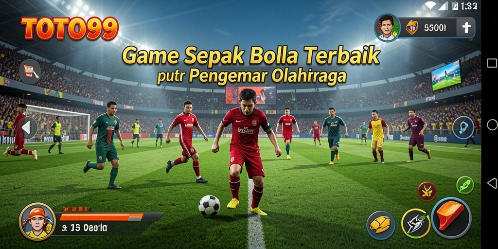 Screenshot TOTO99 menampilkan aksi seru dalam permainan sepak bola.